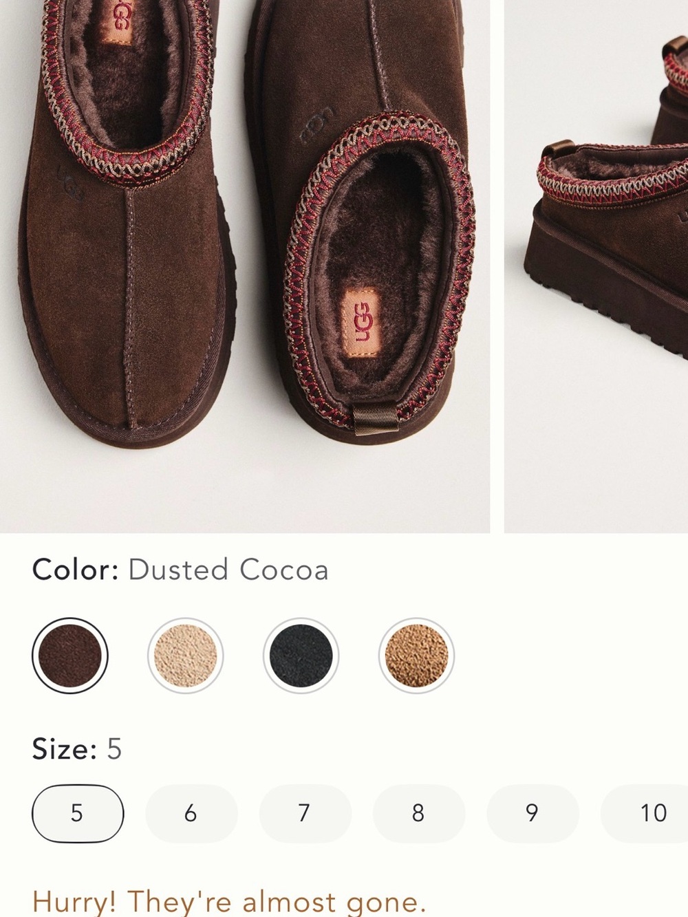 UGG Dusted Cocoa Brown Shearling-Lined Slip-On Slippers. Size 5